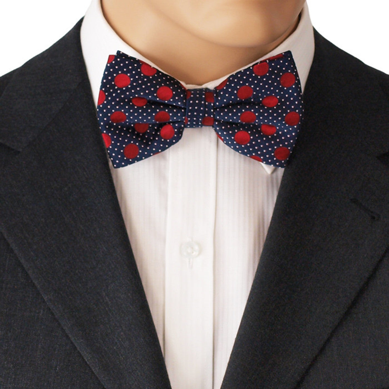 Navy Bow Tie With Red Polka Dots