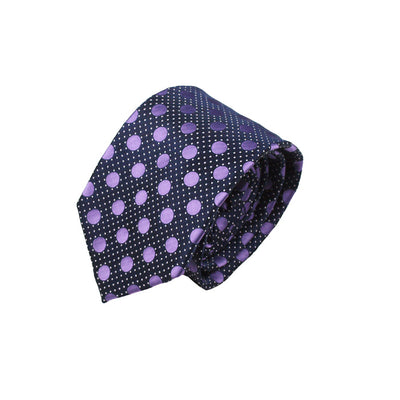 Navy Tie With Purple Polka Dots